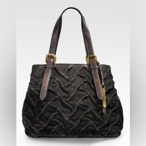 Cole Haan Genevieve Sloane Woven Brown Suede Leather Tote Vintage inspired